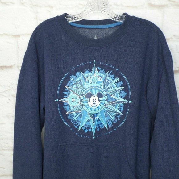 Disneyland Resort Mickey Mouse Compass Sweatshirt Men's Small Blue EUC - Picture 2 of 7
